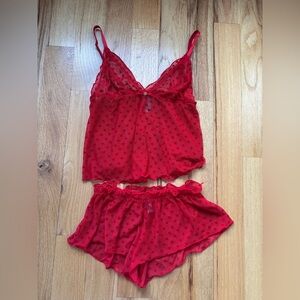 Daisy Fuentes Red Sheer Polka Dot Chemise Set